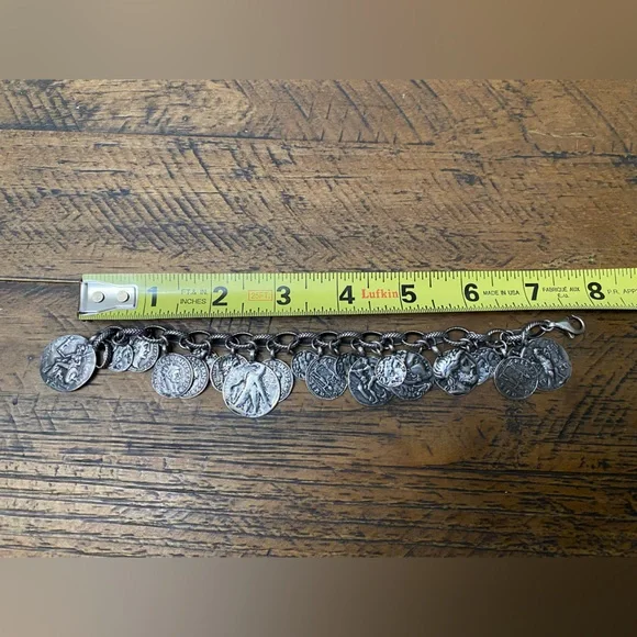 Retired Silpada sterling Silver Oxidized Roman Coin Cha Cha Charm bracelet B1624 - Picture 2 of 6